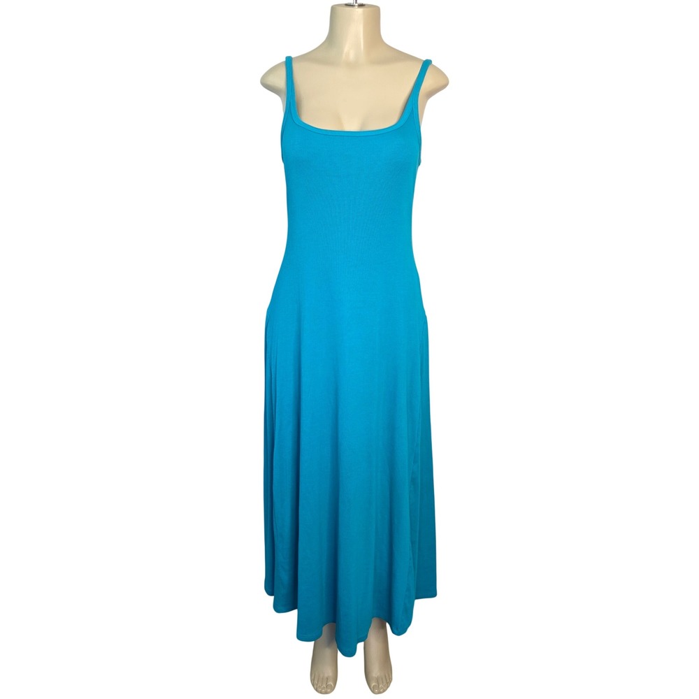Old Navy Dress Womens Large Blue Maxi Sleeveless Ribbed Knit Cotton Blend Scoop